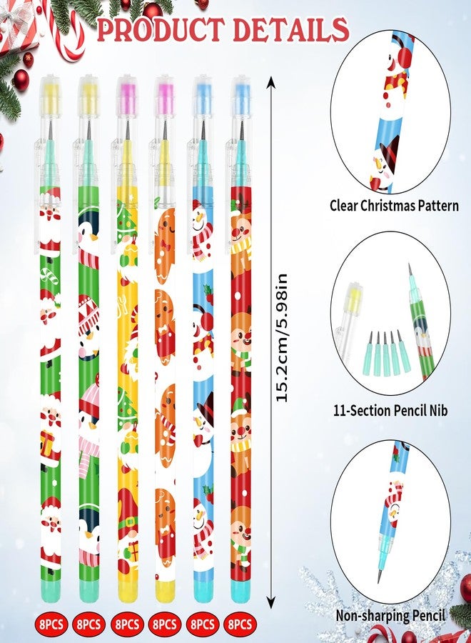 FOIMAS 48 PCS Christmas Pencils Stackable Push Pencil with Cartoon Santa Claus Snowman Plastic Pencils for Students Classroom Rewards Christmas Stocking Stuffer - Image 2