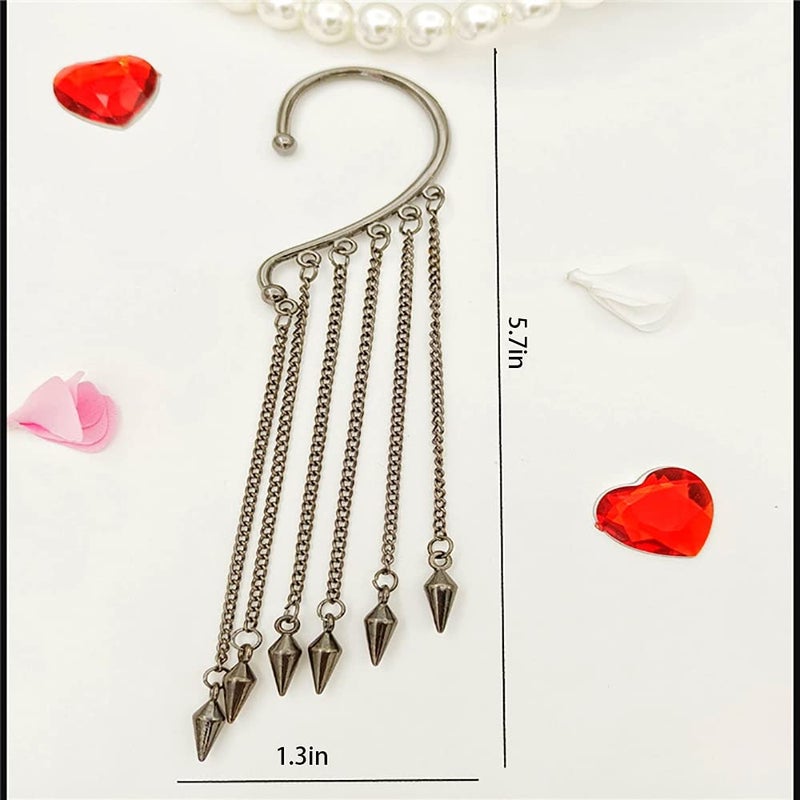 CSIYANJRY99 Black Long Tassel Ear Cuff Chain Earings,Punk Retro Ear Crawler Earrings,Hip Hop Ear Wrap Droping Earrings for Women (A-B (Bullets)) - Image 2