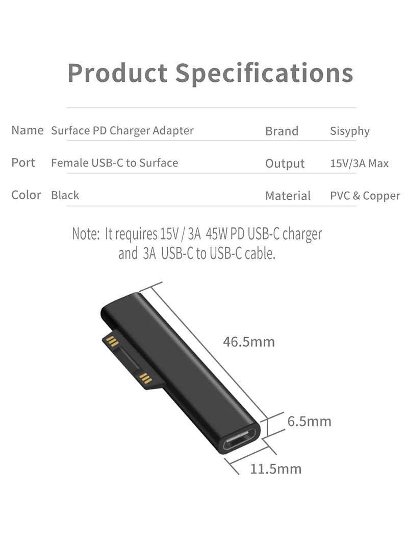 KASTWAVE - Surface Connect to USB C Charging Connector Compatible for Microsoft Surface Pro 7 6 5 4 3 Go 1 2 Surface Laptop 4 3 2 1 Works with 45W 15V3A USBC Power Supply and 3A USB-C Cable 2 Pcs - Image 1