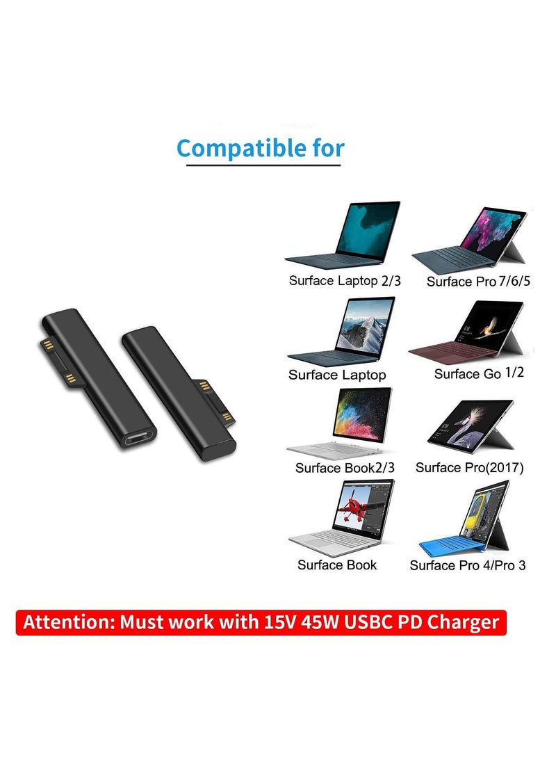 KASTWAVE - Surface Connect to USB C Charging Connector Compatible for Microsoft Surface Pro 7 6 5 4 3 Go 1 2 Surface Laptop 4 3 2 1 Works with 45W 15V3A USBC Power Supply and 3A USB-C Cable 2 Pcs - Image 1