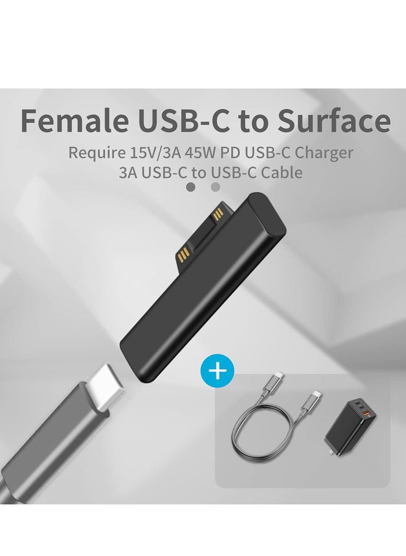 KASTWAVE - Surface Connect to USB C Charging Connector Compatible for Microsoft Surface Pro 7 6 5 4 3 Go 1 2 Surface Laptop 4 3 2 1 Works with 45W 15V3A USBC Power Supply and 3A USB-C Cable 2 Pcs - Image 1