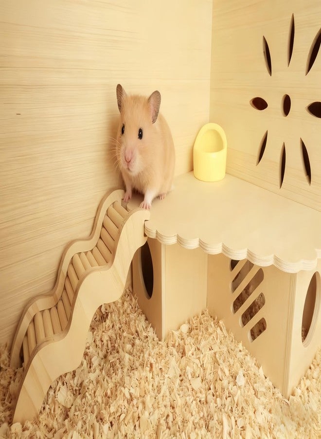 Feiena Hamster Hideout Wooden House - Multi-Functional Hamster Cage Accessories with Platform, Ventilated Hamster Hides & Cozy Hamster House for Small Pets (Syrian, Dwarf Hamsters) - Image 4