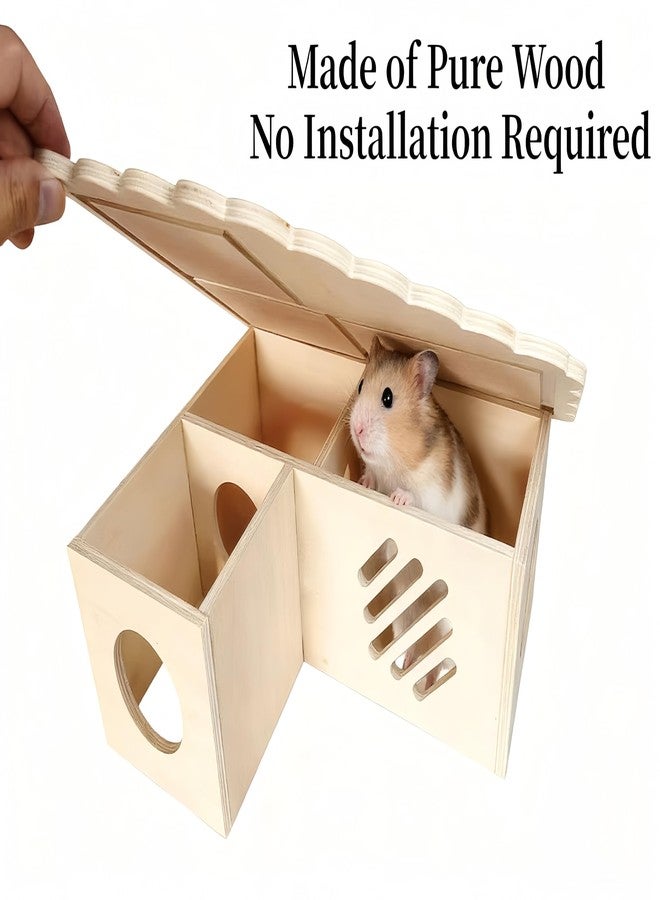 Feiena Hamster Hideout Wooden House - Multi-Functional Hamster Cage Accessories with Platform, Ventilated Hamster Hides & Cozy Hamster House for Small Pets (Syrian, Dwarf Hamsters) - Image 3
