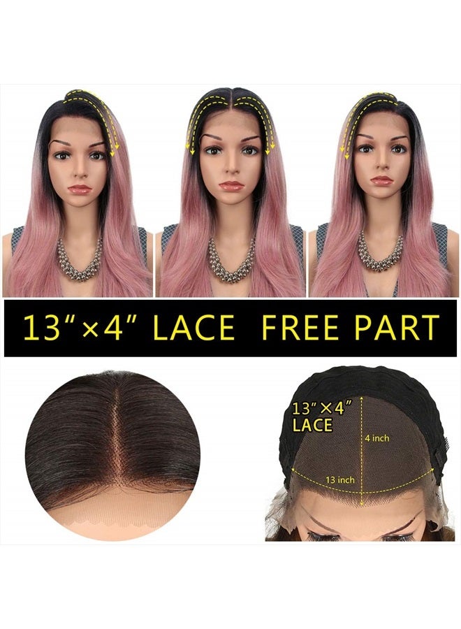 Joedir 28" Long Straight 13x4 Lace Frontal Wigs for Black Women Free Part Lace Front Wigs with Baby Hair Natural Hairline Ombre Black Root Easy-360 Synthetic Hair Wig Heat Resistant Fiber (Ombre Pink - Image 2