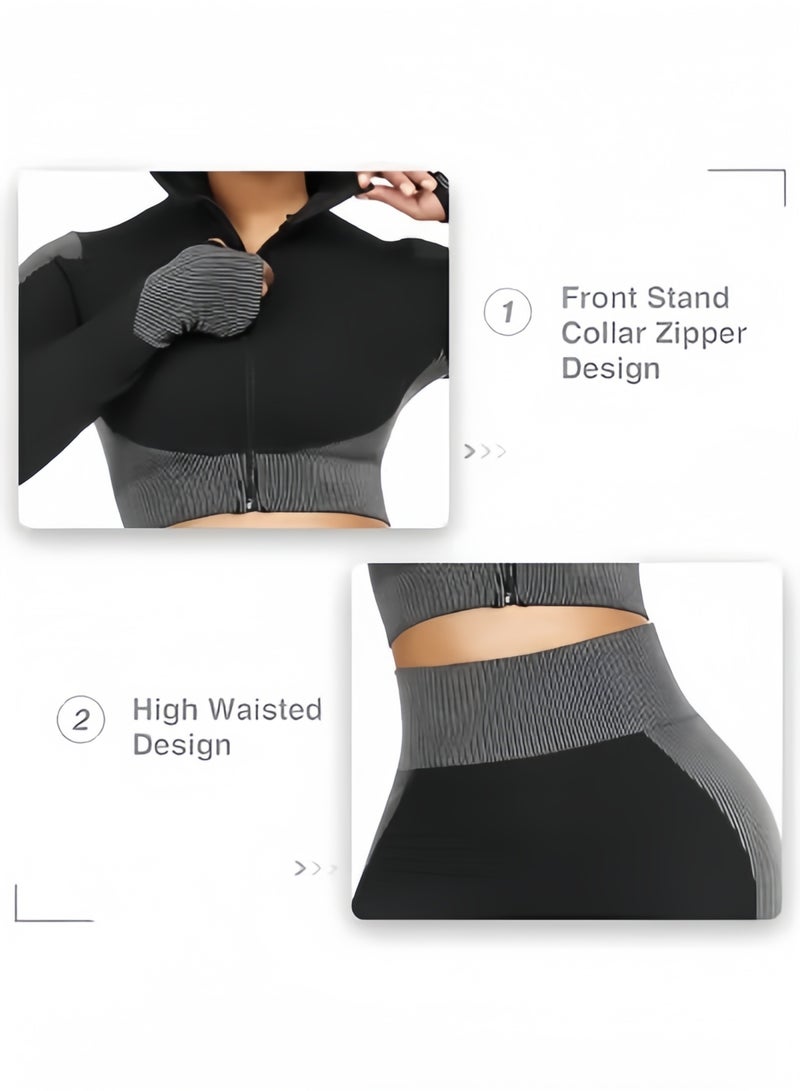 هالامودو طقم تمارين رياضية نسائية مكون من قطعة واحدة بلوزة قصيرة نسائية وقطعة واحدة بنطال ضيق وقطعة واحدة حمالة صدر مطاطية ملابس رياضية رياضية ملابس رياضية للتمرين ملابس رياضية رياضية رياضية ملابس رياضية رياضية عالية الخصر للتحكم في البطن بنطال رياضي للرياضة والجري واليوغا - Image 3