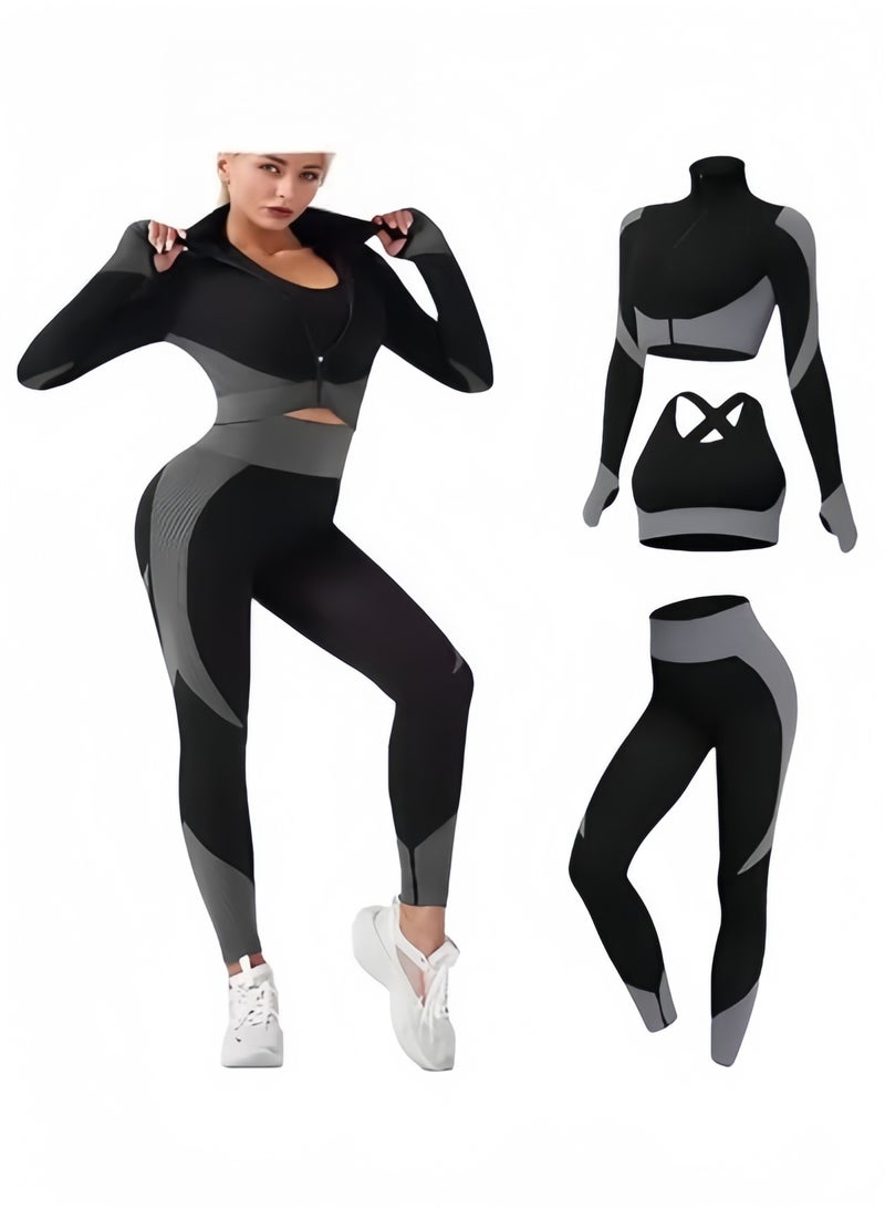 هالامودو طقم تمارين رياضية نسائية مكون من قطعة واحدة بلوزة قصيرة نسائية وقطعة واحدة بنطال ضيق وقطعة واحدة حمالة صدر مطاطية ملابس رياضية رياضية ملابس رياضية للتمرين ملابس رياضية رياضية رياضية ملابس رياضية رياضية عالية الخصر للتحكم في البطن بنطال رياضي للرياضة والجري واليوغا - Image 2