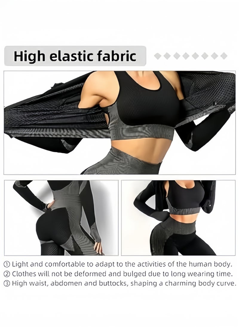 هالامودو طقم تمارين رياضية نسائية مكون من قطعة واحدة بلوزة قصيرة نسائية وقطعة واحدة بنطال ضيق وقطعة واحدة حمالة صدر مطاطية ملابس رياضية رياضية ملابس رياضية للتمرين ملابس رياضية رياضية رياضية ملابس رياضية رياضية عالية الخصر للتحكم في البطن بنطال رياضي للرياضة والجري واليوغا - Image 4