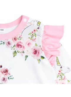 Hopscotch Hopscotch Girls Full-Sleeve Floral Print Bodysuit With Headband In White Color for Ages 3-6 Months  - Image 4