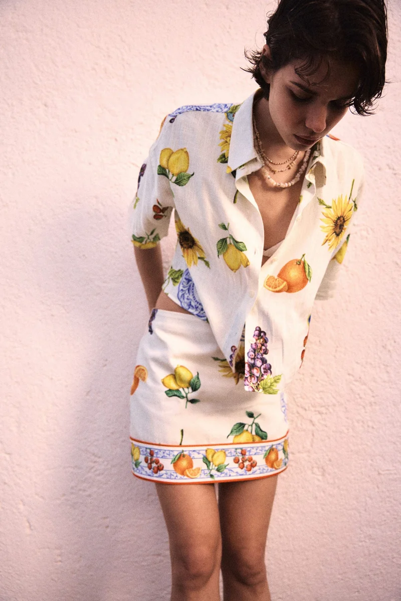 H&M Printed linen-blend shirt