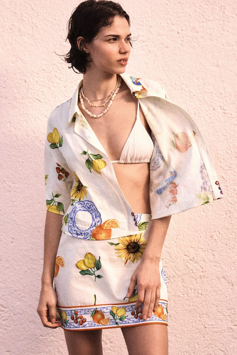 H&M Printed linen-blend shirt