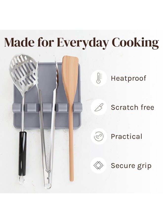 Cooler Kitchen Silicone Spoon Rest for Stove Top with Drip Pad (Two Pack) - Heat Resistant, BPA Free Utensil Rest & Spoon Holder for Counter - Grill Utensil Holder for Spatulas, Tongs, Ladles (Grey) - Image 5