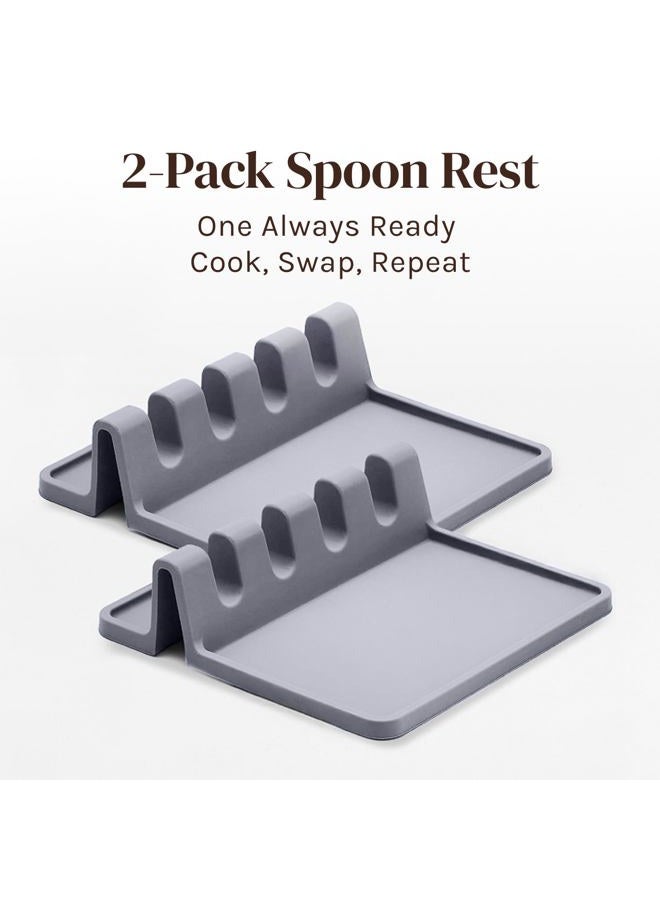 Cooler Kitchen Silicone Spoon Rest for Stove Top with Drip Pad (Two Pack) - Heat Resistant, BPA Free Utensil Rest & Spoon Holder for Counter - Grill Utensil Holder for Spatulas, Tongs, Ladles (Grey) - Image 4