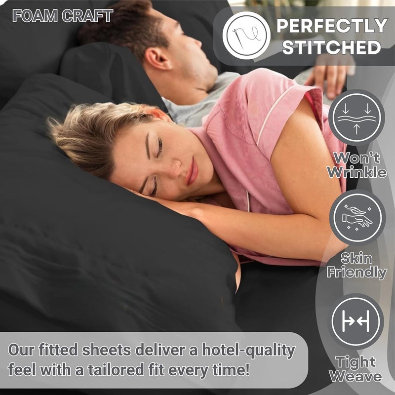 FOAM CRAFT 100% Cotton Fitted Bed Sheet King Size - Black, 200 x 200cm - Image 4