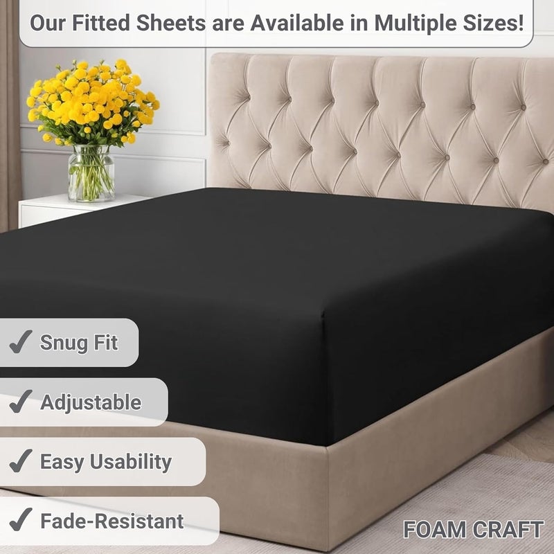FOAM CRAFT 100% Cotton Fitted Bed Sheet King Size - Black, 200 x 200cm - Image 5