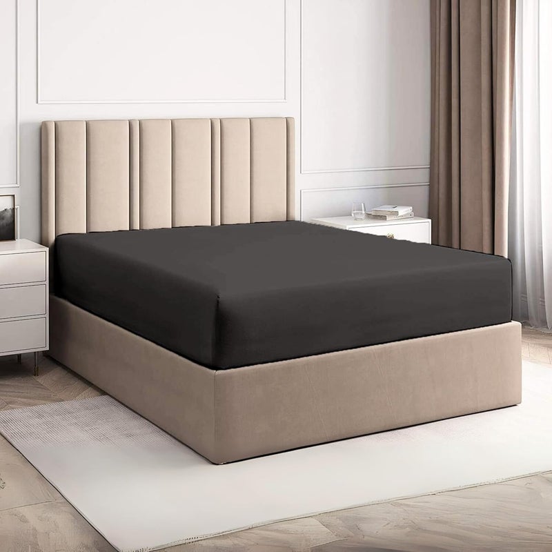 FOAM CRAFT 100% Cotton Fitted Bed Sheet King Size - Black, 200 x 200cm - Image 1