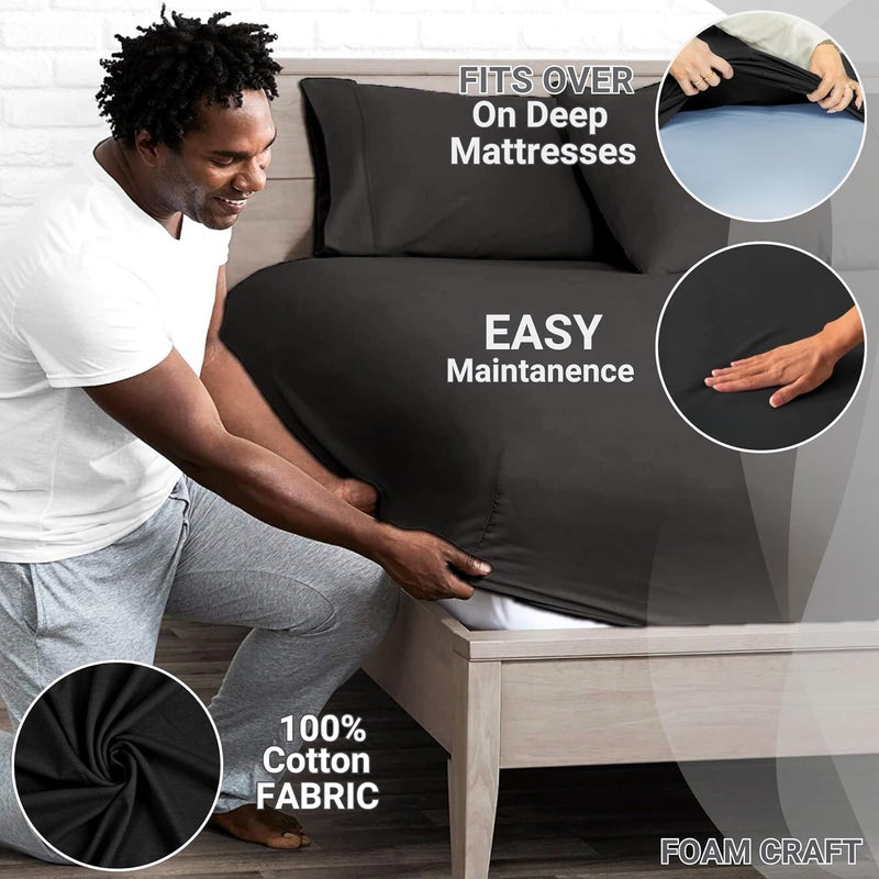 FOAM CRAFT 100% Cotton Fitted Bed Sheet King Size - Black, 200 x 200cm - Image 3