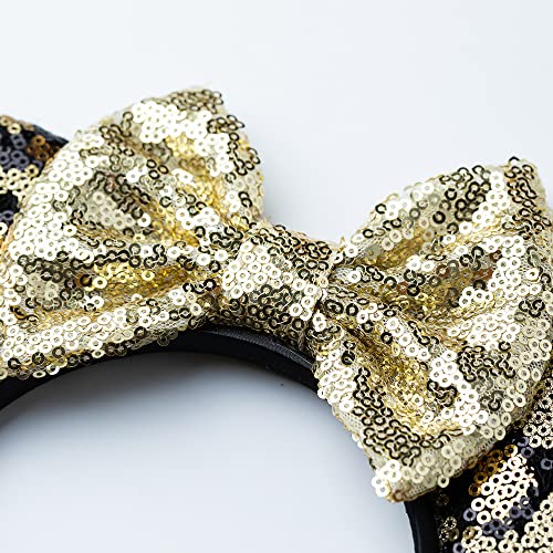 Foeran Mouse Ears Headbands Shiny Bows Mouse Ears Glitter Party Princess Decoration Cosplay Costume for Girls Women (Leopard/Gold) - Image 2