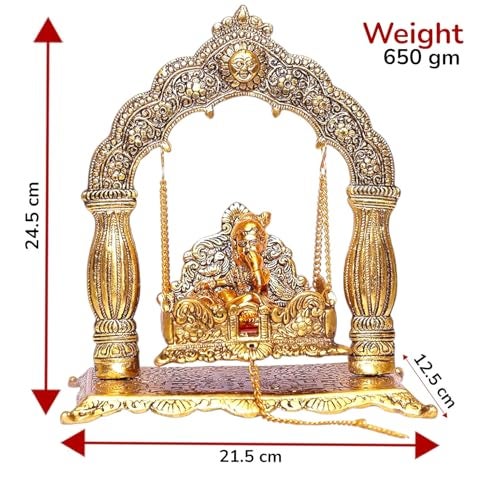 KridayKraft Metal Laddu Gopal Palna,Krishna Jhula Metal Statue for Temple Pooja,Laddu Gopal Jhula,Decor Your Home &Religious Idol Gift Article,Showpiece Figurines,God Idol... - Image 2