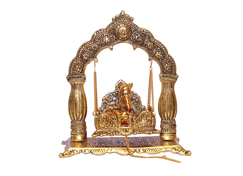 KridayKraft Metal Laddu Gopal Palna,Krishna Jhula Metal Statue for Temple Pooja,Laddu Gopal Jhula,Decor Your Home &Religious Idol Gift Article,Showpiece Figurines,God Idol... - Image 3