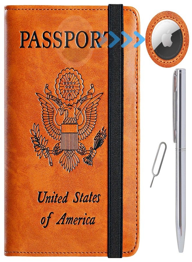 PASCACOO Passport Holder Cover Wallet RFID Blocking Leather Card Case Travel Document Organizer, 119#claybank, For Airtag - Image 1