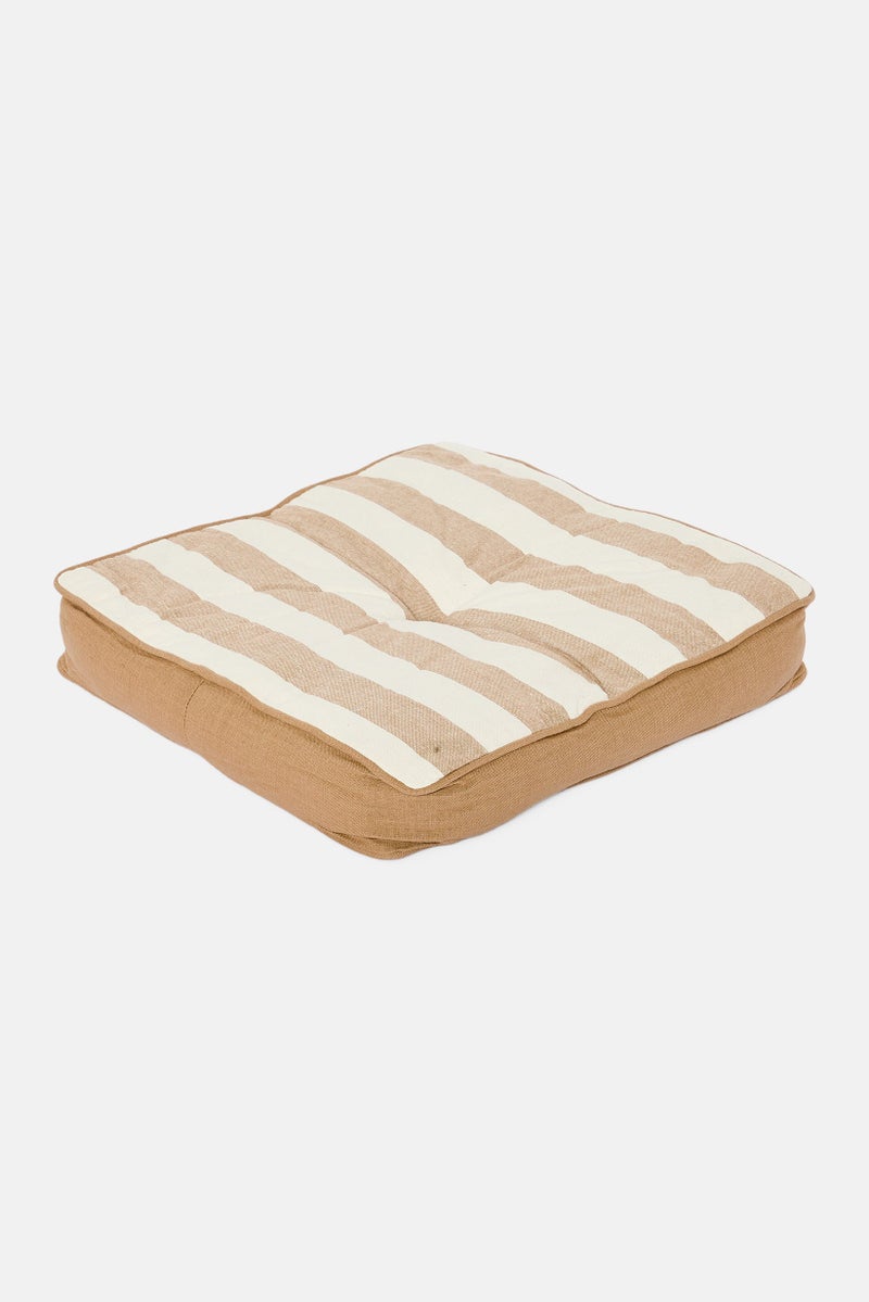 Muy Mucho Stripe Print Floor Cushion With Handle 40 H x 40 L x 8 W cm, Tan  - Image 3
