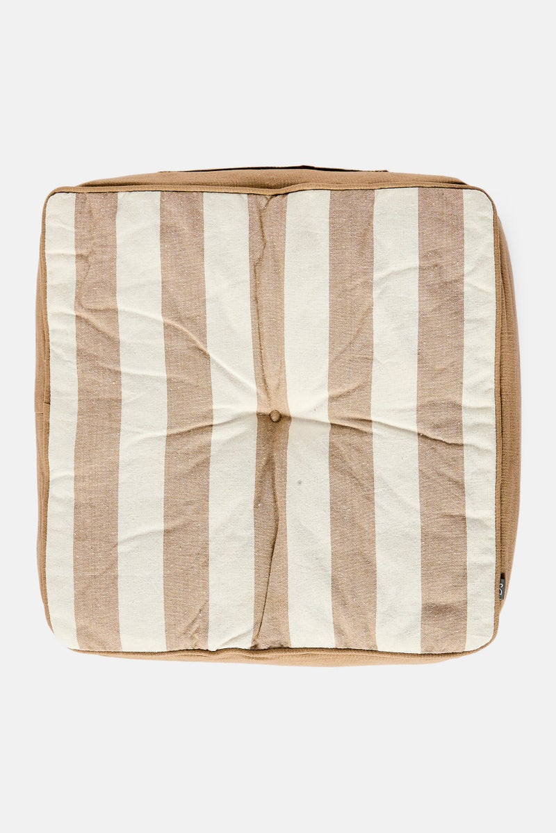Muy Mucho Stripe Print Floor Cushion With Handle 40 H x 40 L x 8 W cm, Tan  - Image 1