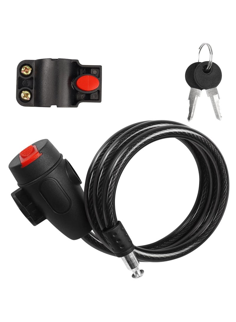 Rubik Bike Cable Lock with Key, 90cm Steel Cable with Mounting Bracket for Bicycle Motorcycle Stroller - Black/Red - Image 1