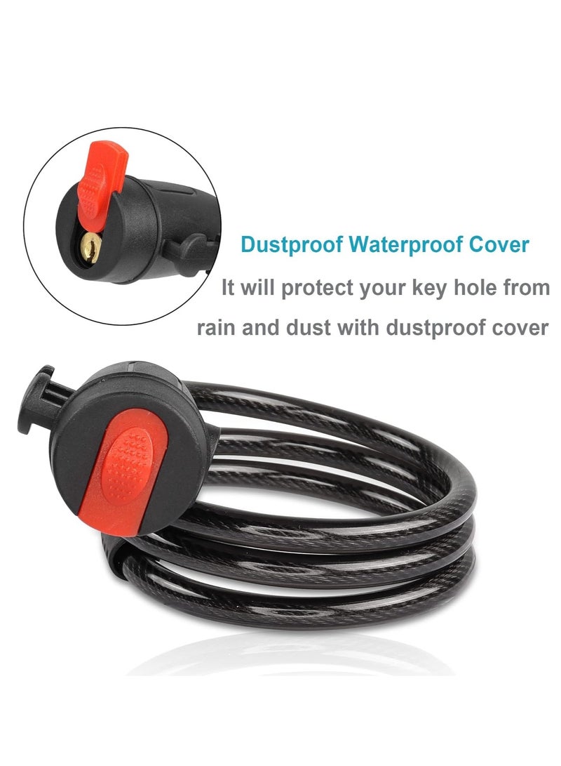 Rubik Bike Cable Lock with Key, 90cm Steel Cable with Mounting Bracket for Bicycle Motorcycle Stroller - Black/Red - Image 3