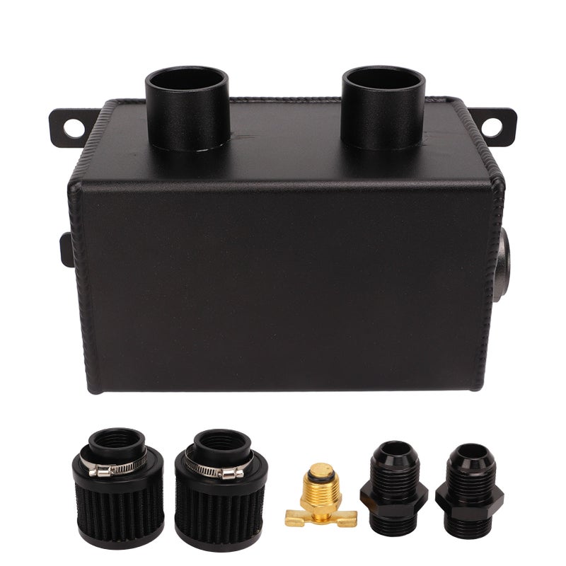1200ml Oil Catch Can Kit Engine Twin Baffle Dual Filter Oil Tank Reservoir AN8 Hose Fitting Black - Image 2