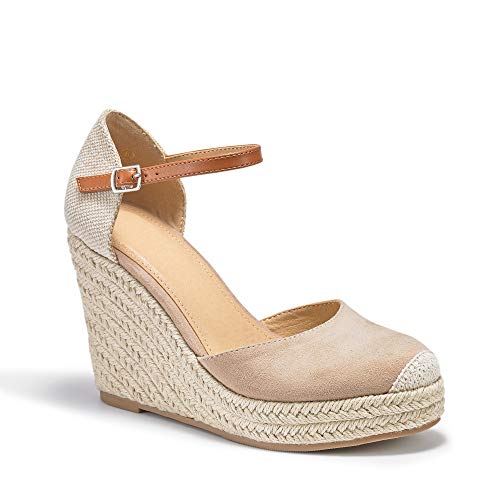 FISACE Womens Summer Espadrille Heel Platform Wedge Sandals Ankle Buckle Strap Closed Toe Shoes - Image 3