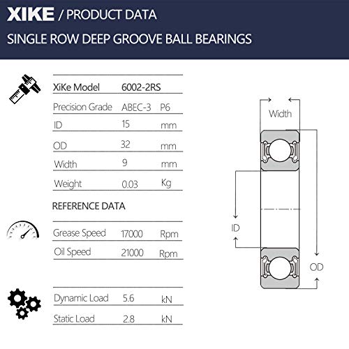 XiKe 10 Pcs 6002-2RS Double Rubber Seal Bearings 15x32x9mm, Pre-Lubricated and Stable Performance, Deep Groove Ball Bearings for Electric Motor - Image 2