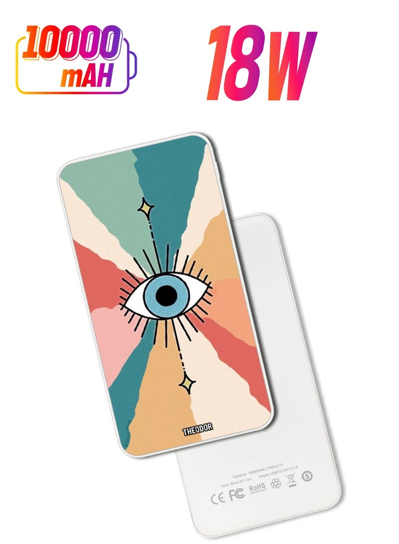 Theodor 10,000 mAh Super Fast Charging Ultra Compact Power Bank with Quick Charge & Power Delivery, Portable Charger For iPhone and Android Evil Eye 1 - Image 1