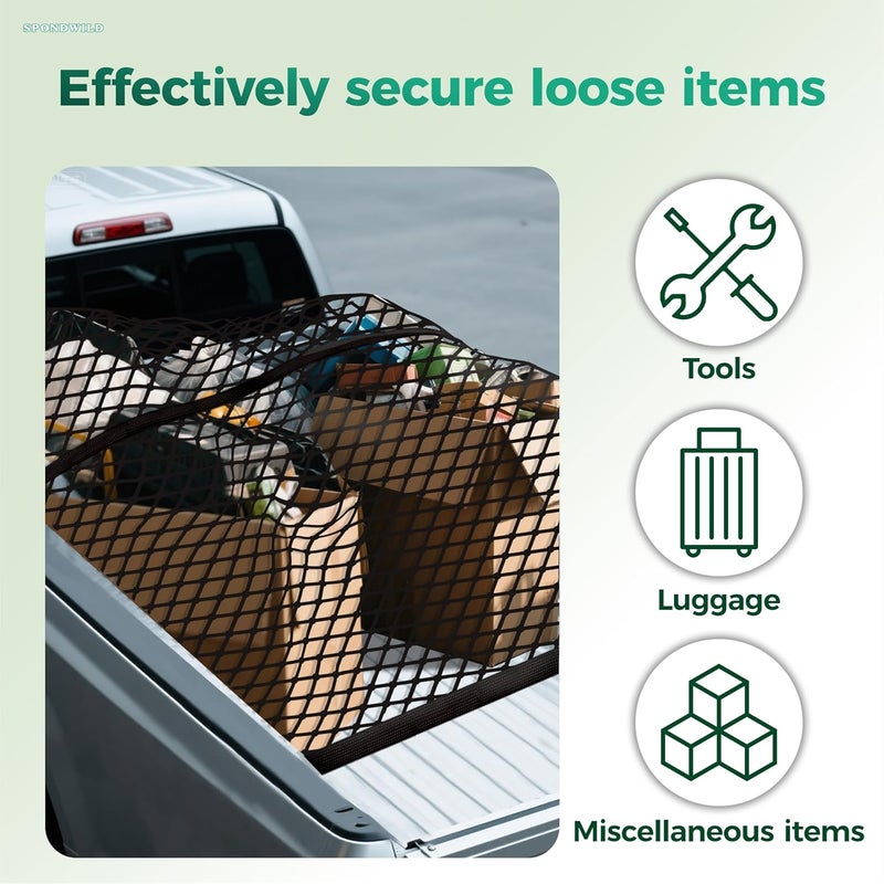 SPONDWILD Stretchable Cargo Net with Hooks - Adjustable Elastic Trunk & Truck Bed Storage Organizer for Cars, Trucks - Secures Light Loads Long lifespan - Image 3