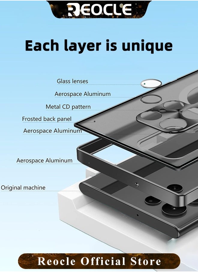 REOCLE - Samsung S22Ultra Mobile Phone Case Drop-Resistant Metal Shell Frosted Semi-Transparent Mobile Phone Case Full Protection Plating Anti-Scratch Slim Thin Case Cover with Magnetic Suction Function and Camera Lens Protector - Image 1