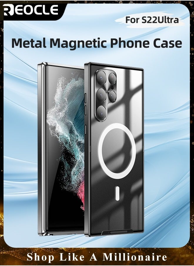 REOCLE - Samsung S22Ultra Mobile Phone Case Drop-Resistant Metal Shell Frosted Semi-Transparent Mobile Phone Case Full Protection Plating Anti-Scratch Slim Thin Case Cover with Magnetic Suction Function and Camera Lens Protector - Image 1