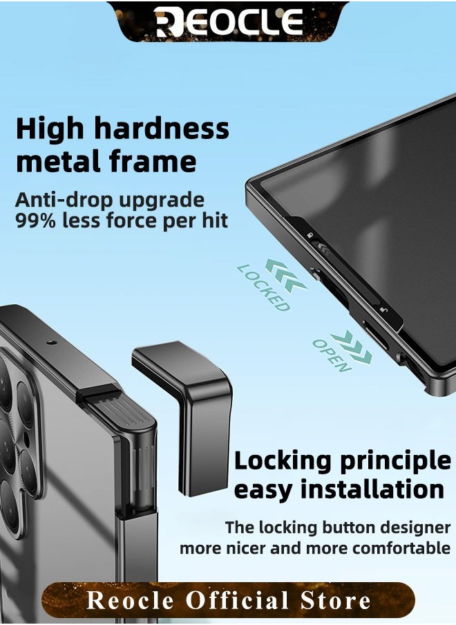 REOCLE - Samsung S22Ultra Mobile Phone Case Drop-Resistant Metal Shell Frosted Semi-Transparent Mobile Phone Case Full Protection Plating Anti-Scratch Slim Thin Case Cover with Magnetic Suction Function and Camera Lens Protector - Image 1