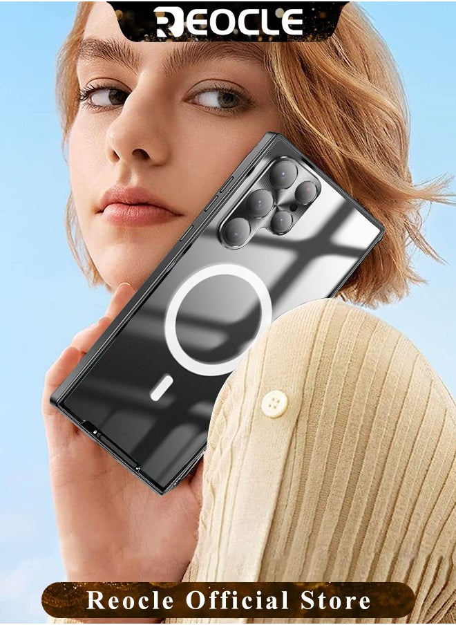 REOCLE - Samsung S22Ultra Mobile Phone Case Drop-Resistant Metal Shell Frosted Semi-Transparent Mobile Phone Case Full Protection Plating Anti-Scratch Slim Thin Case Cover with Magnetic Suction Function and Camera Lens Protector - Image 1