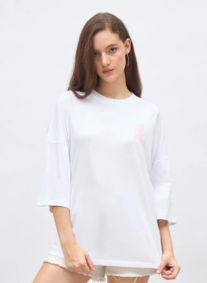 ستايلي Styli Back Slogan Print Oversized T-Shirt