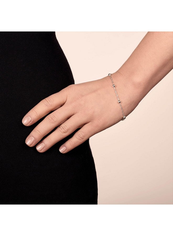 Amberta 925 Sterling Silver 1.4 Singapore Chain Bracelet With 4 Mm Ball Beads Length 7.5" Inch / 19 Cm (7.5) - Image 2