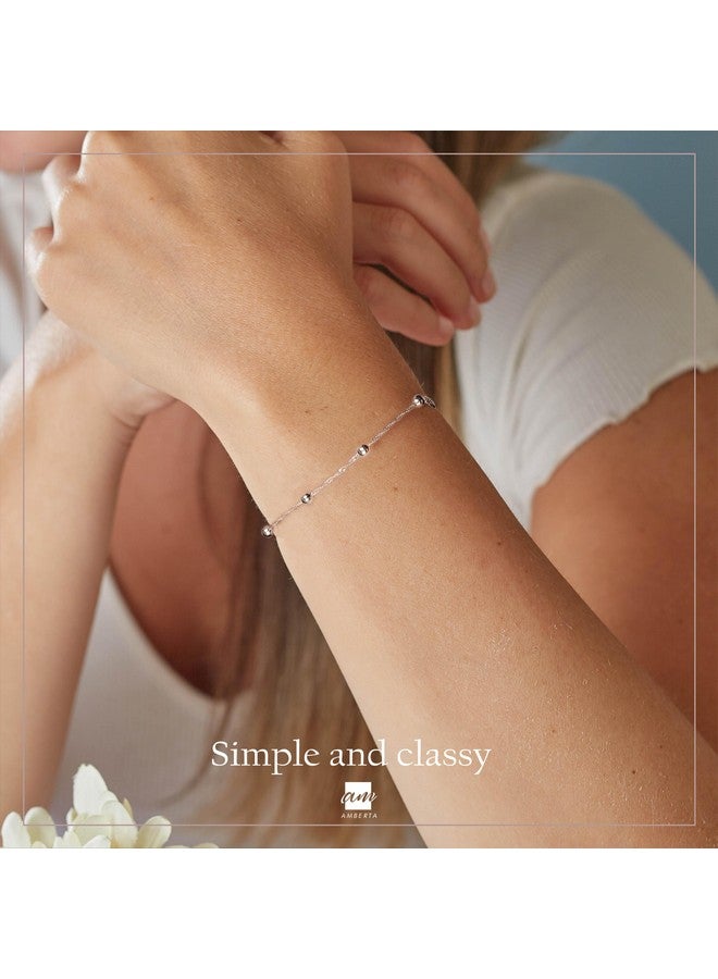 Amberta 925 Sterling Silver 1.4 Singapore Chain Bracelet With 4 Mm Ball Beads Length 7.5" Inch / 19 Cm (7.5) - Image 5