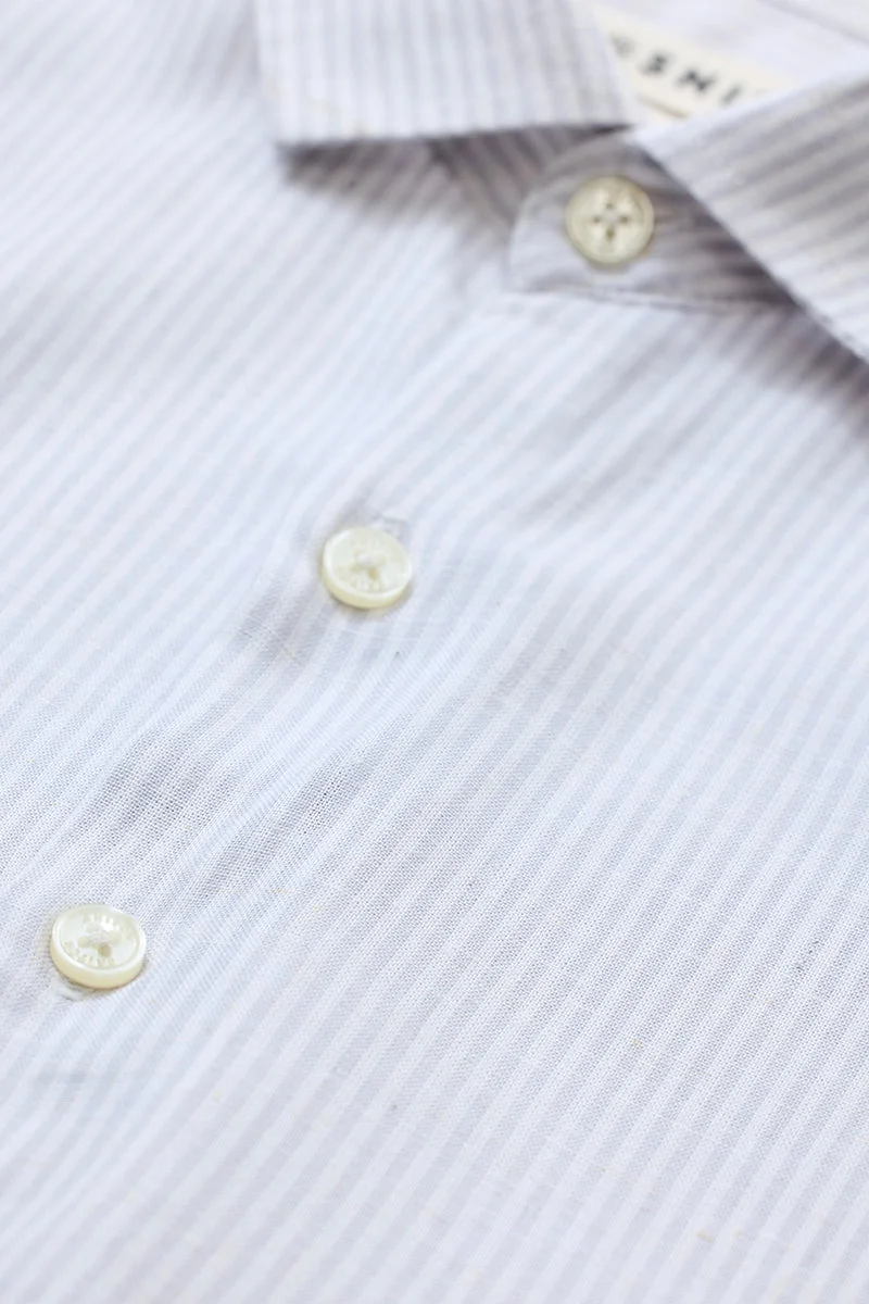 SNITCH Relaxed Fit Linen Blend Stripes White Shirt