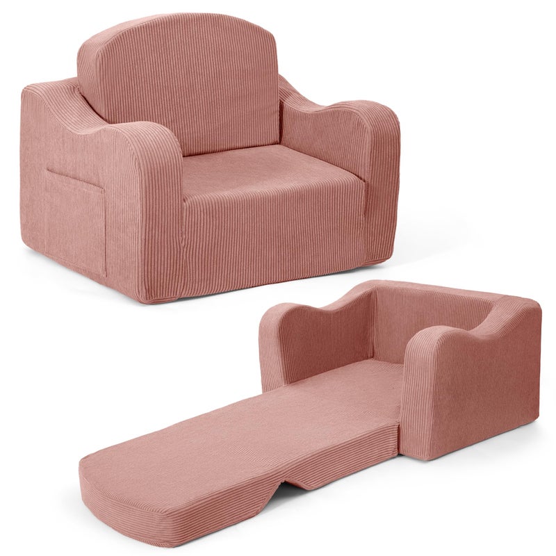 Airpanda Comfy Toddler Chair for Kids, 2-in-1 Toddler Soft Plush Couch Fold Out, Convertible Kids Couch to Lounger, Baby Sofa for Boys and Girls, Pink - Image 1