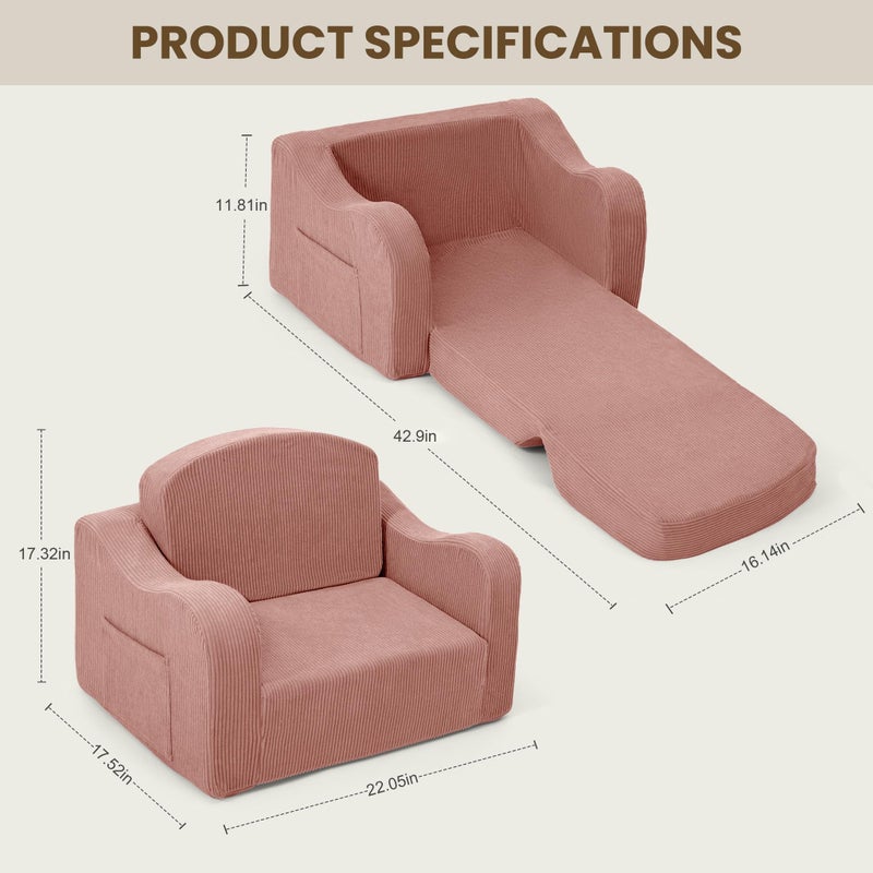 Airpanda Comfy Toddler Chair for Kids, 2-in-1 Toddler Soft Plush Couch Fold Out, Convertible Kids Couch to Lounger, Baby Sofa for Boys and Girls, Pink - Image 3