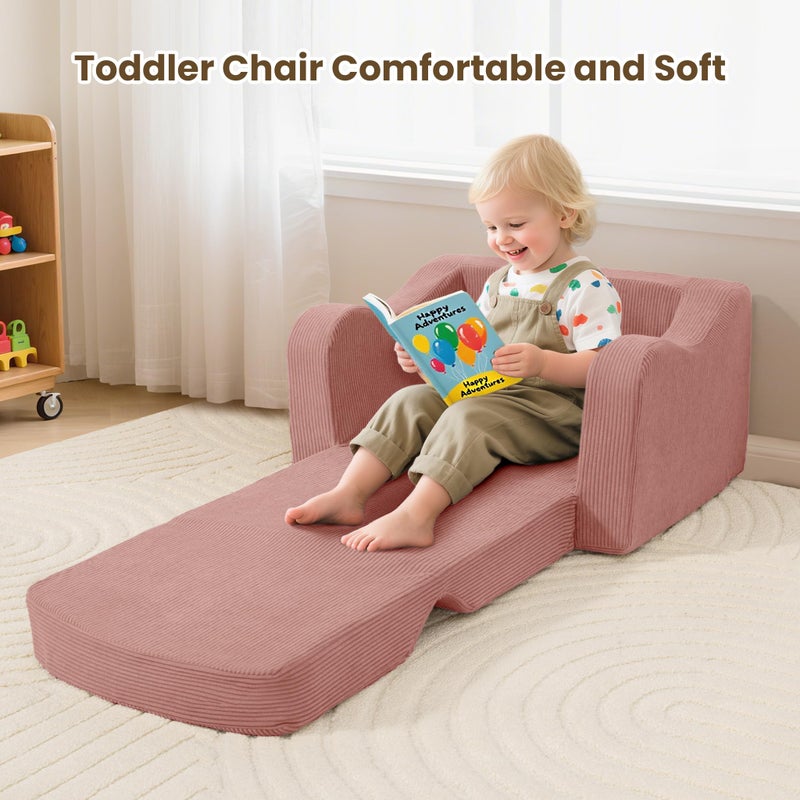 Airpanda Comfy Toddler Chair for Kids, 2-in-1 Toddler Soft Plush Couch Fold Out, Convertible Kids Couch to Lounger, Baby Sofa for Boys and Girls, Pink - Image 4