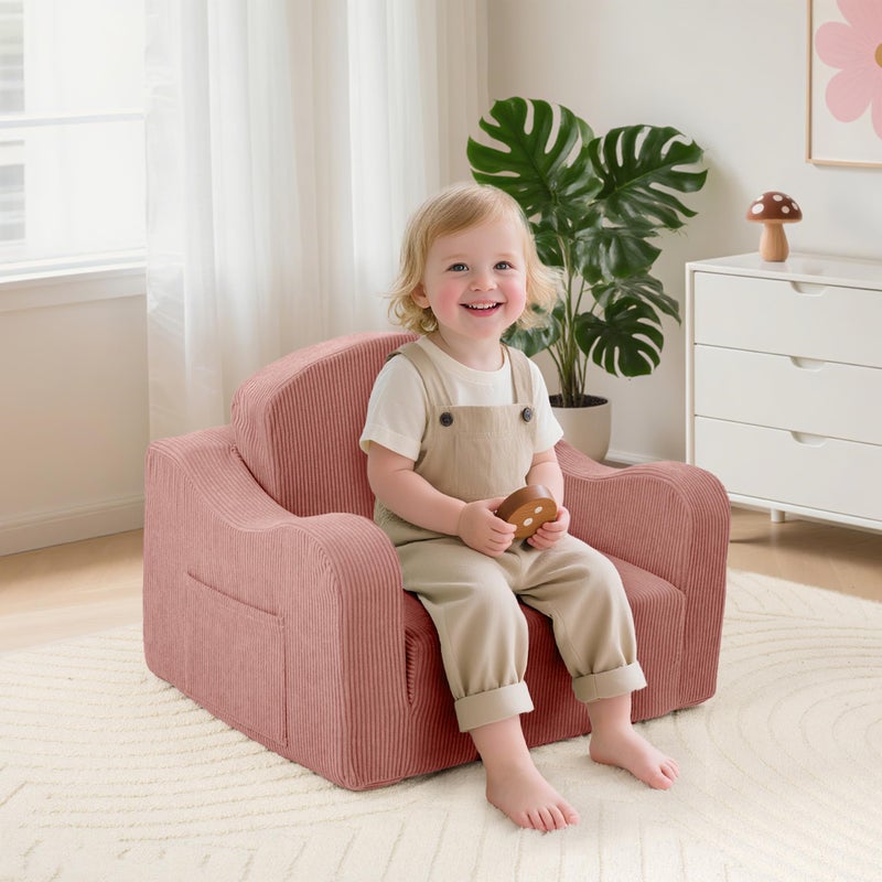 Airpanda Comfy Toddler Chair for Kids, 2-in-1 Toddler Soft Plush Couch Fold Out, Convertible Kids Couch to Lounger, Baby Sofa for Boys and Girls, Pink - Image 2