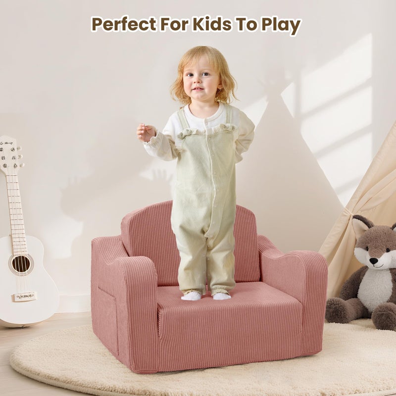 Airpanda Comfy Toddler Chair for Kids, 2-in-1 Toddler Soft Plush Couch Fold Out, Convertible Kids Couch to Lounger, Baby Sofa for Boys and Girls, Pink - Image 5