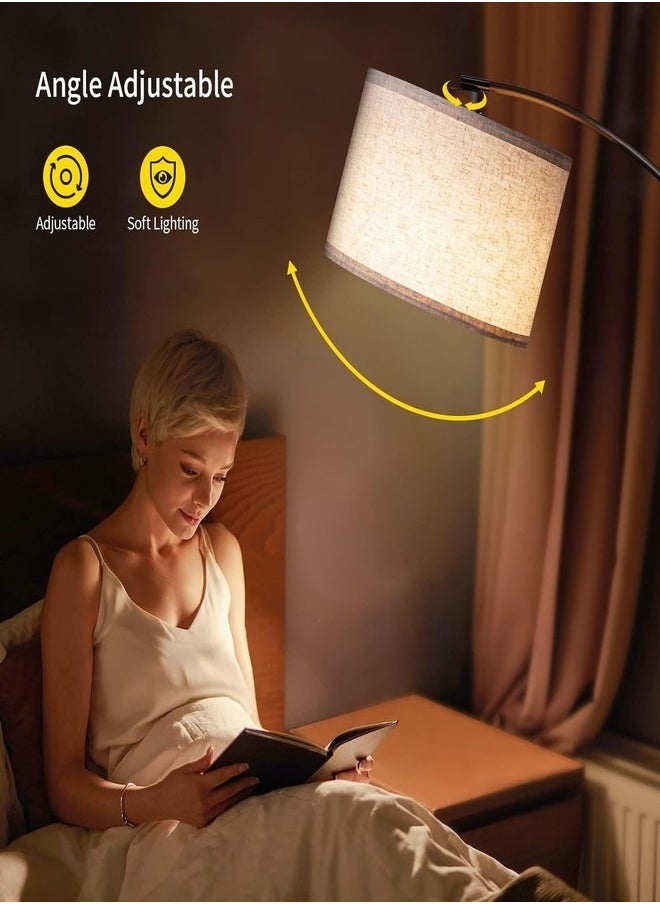 تيوكس - ابجوره طويله مصباح أرضي LED حامل عتيق ضوء قوسي دافئ مع لمبة تحكم عن بعد لغرفة المعيشة وغرفة النوم والمكتب معدن أسود 70 × 34 × 185 سم - Image 1