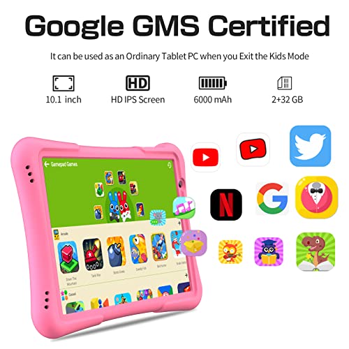 PRITOM 10 inch Kids Tablet Android 14 Tabletas 32GB, Quad-Core, 6000mAh, Large HD IPS Display, WiFi 6, Dual Camera, Bluetooth, Toddler Tablet for Kids Age 3+, Pink - Image 3