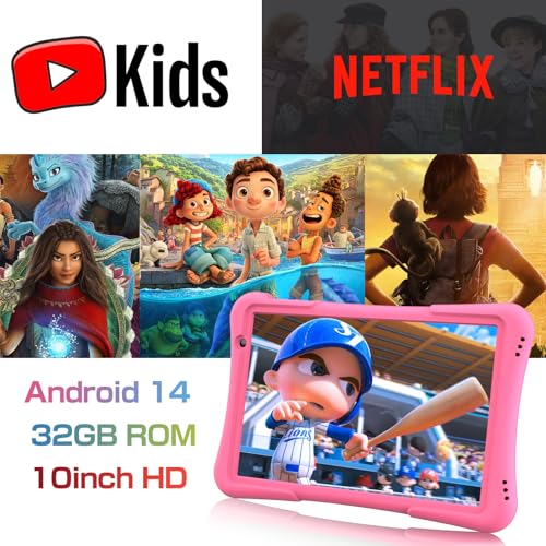 PRITOM 10 inch Kids Tablet Android 14 Tabletas 32GB, Quad-Core, 6000mAh, Large HD IPS Display, WiFi 6, Dual Camera, Bluetooth, Toddler Tablet for Kids Age 3+, Pink - Image 2