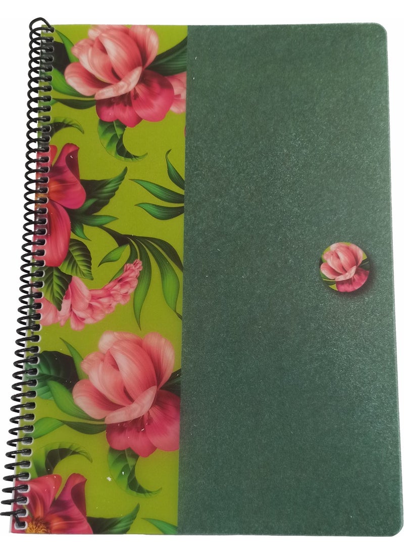 Keskin Color Uni Flowers A4 100 Sheets Checkered Spiral Plastic Cover Flower Notebook Green 